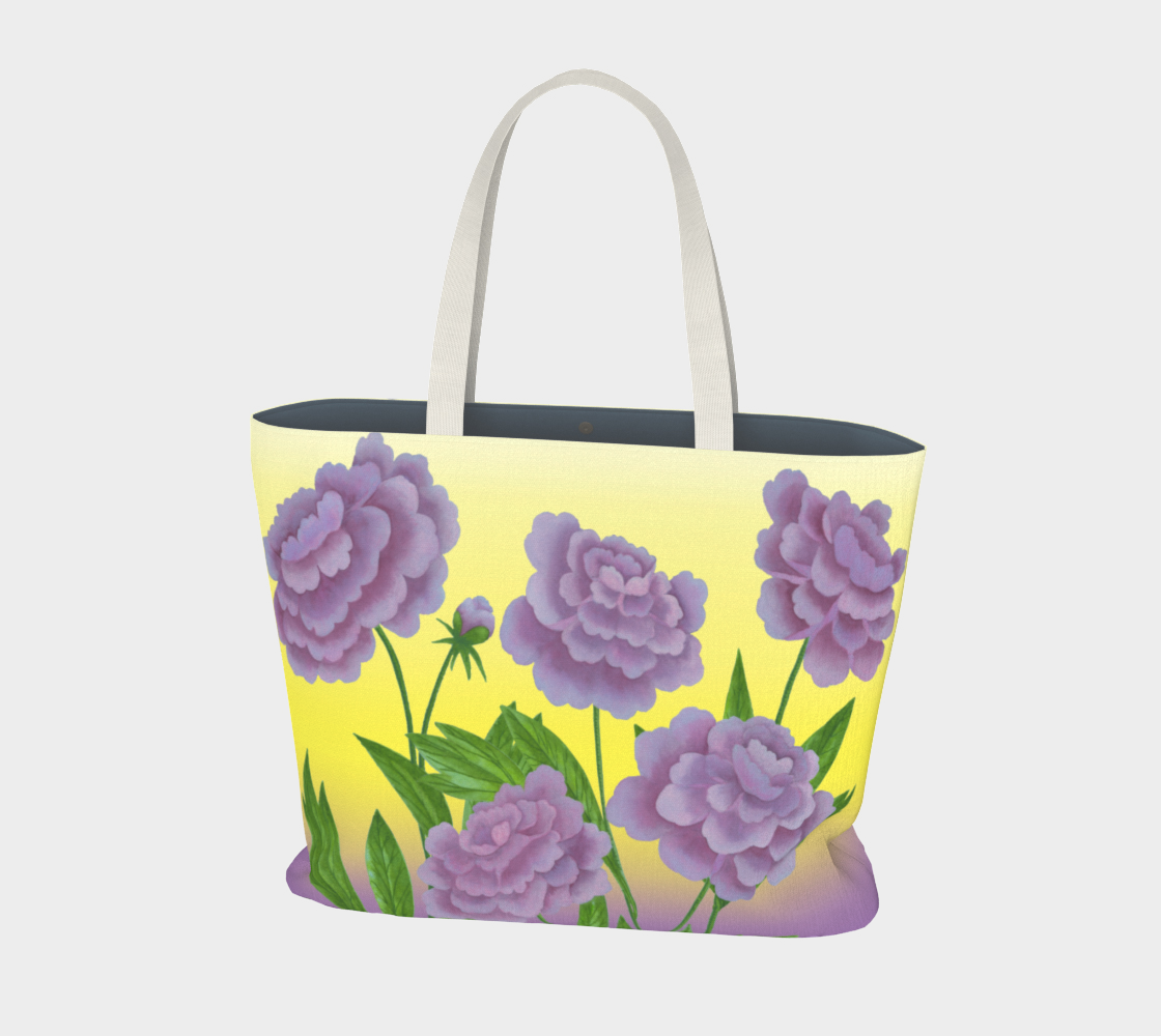 Large Tote Bag - Purple Peonies - Sunset