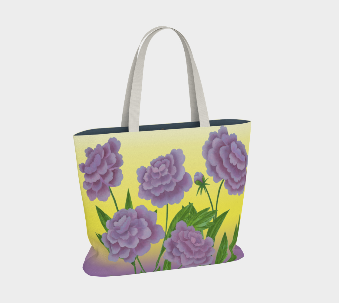 Large Tote Bag - Purple Peonies - Sunset