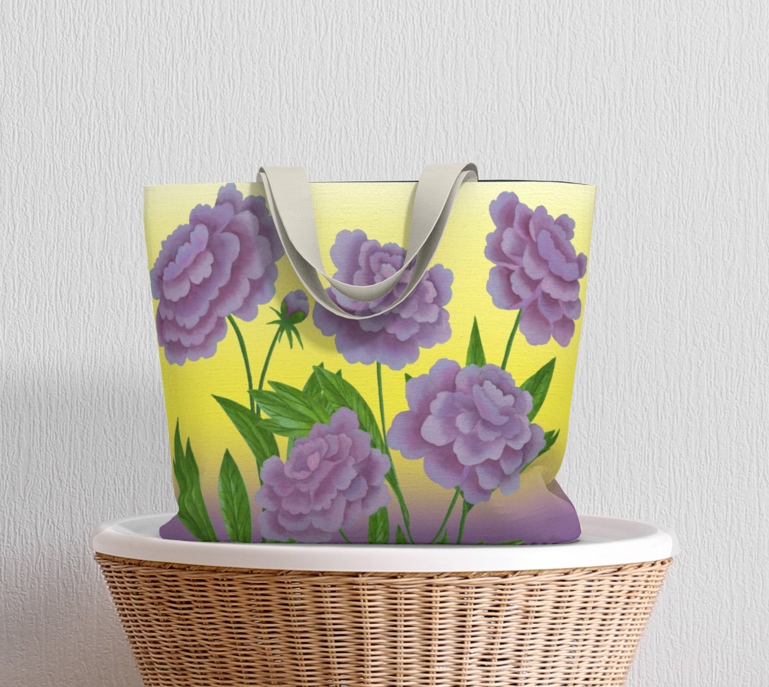 Large Tote Bag - Purple Peonies - Sunset