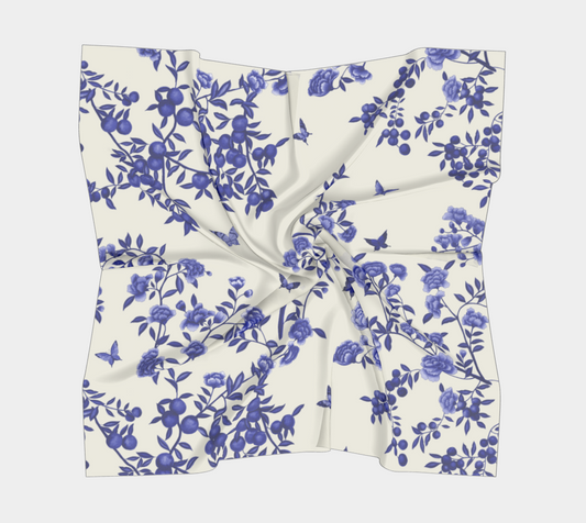 Square Scarf - A Butterfly's Dream - Delft Blue - Silk