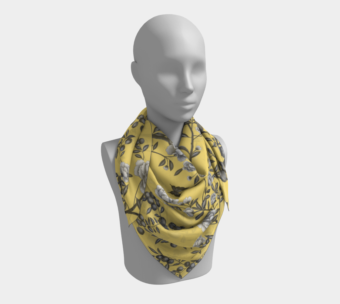 Square Scarf - A Butterfly's Dream - Naples Yellow Blue - Silk