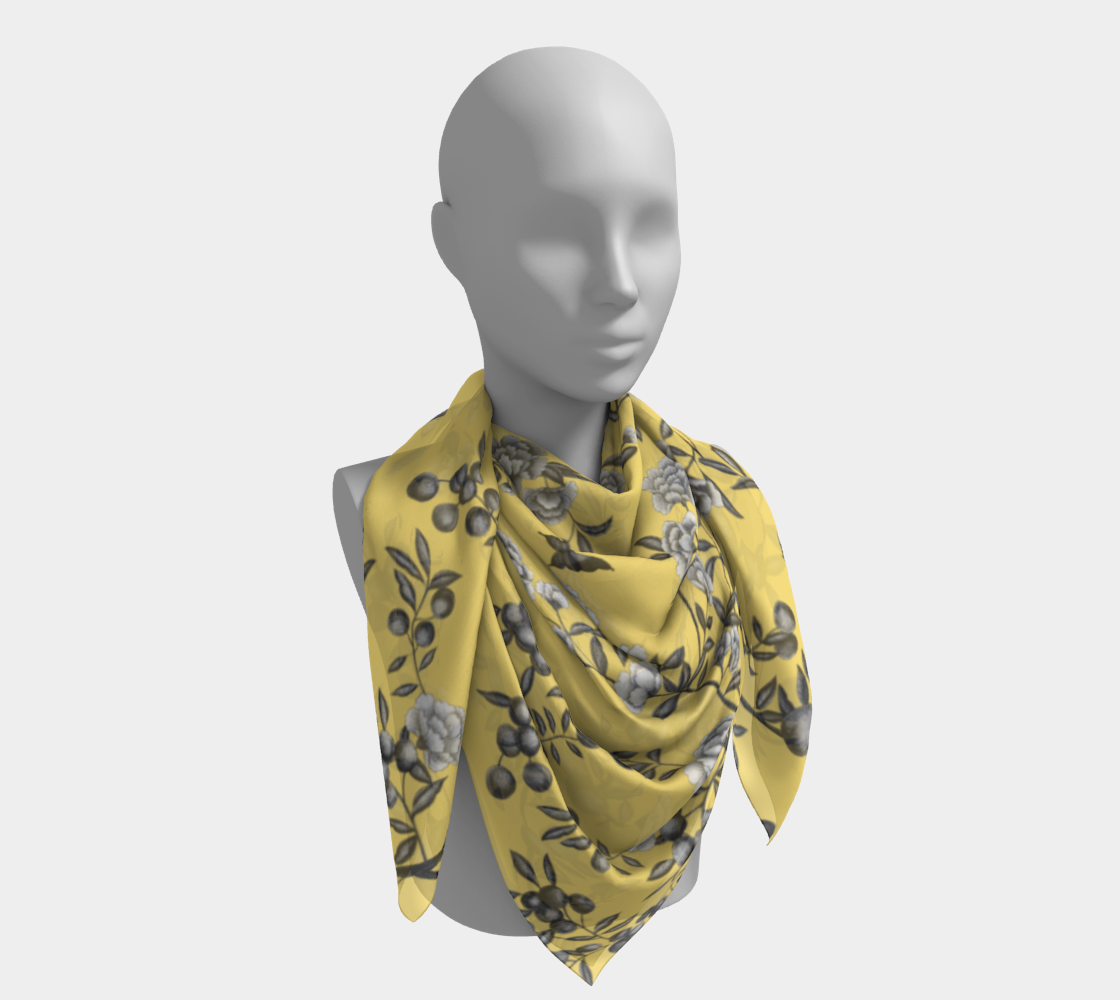 Square Scarf - A Butterfly's Dream - Naples Yellow Blue - Silk