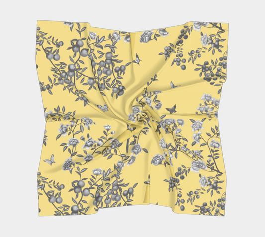 Square Scarf - A Butterfly's Dream - Naples Yellow Blue - Silk