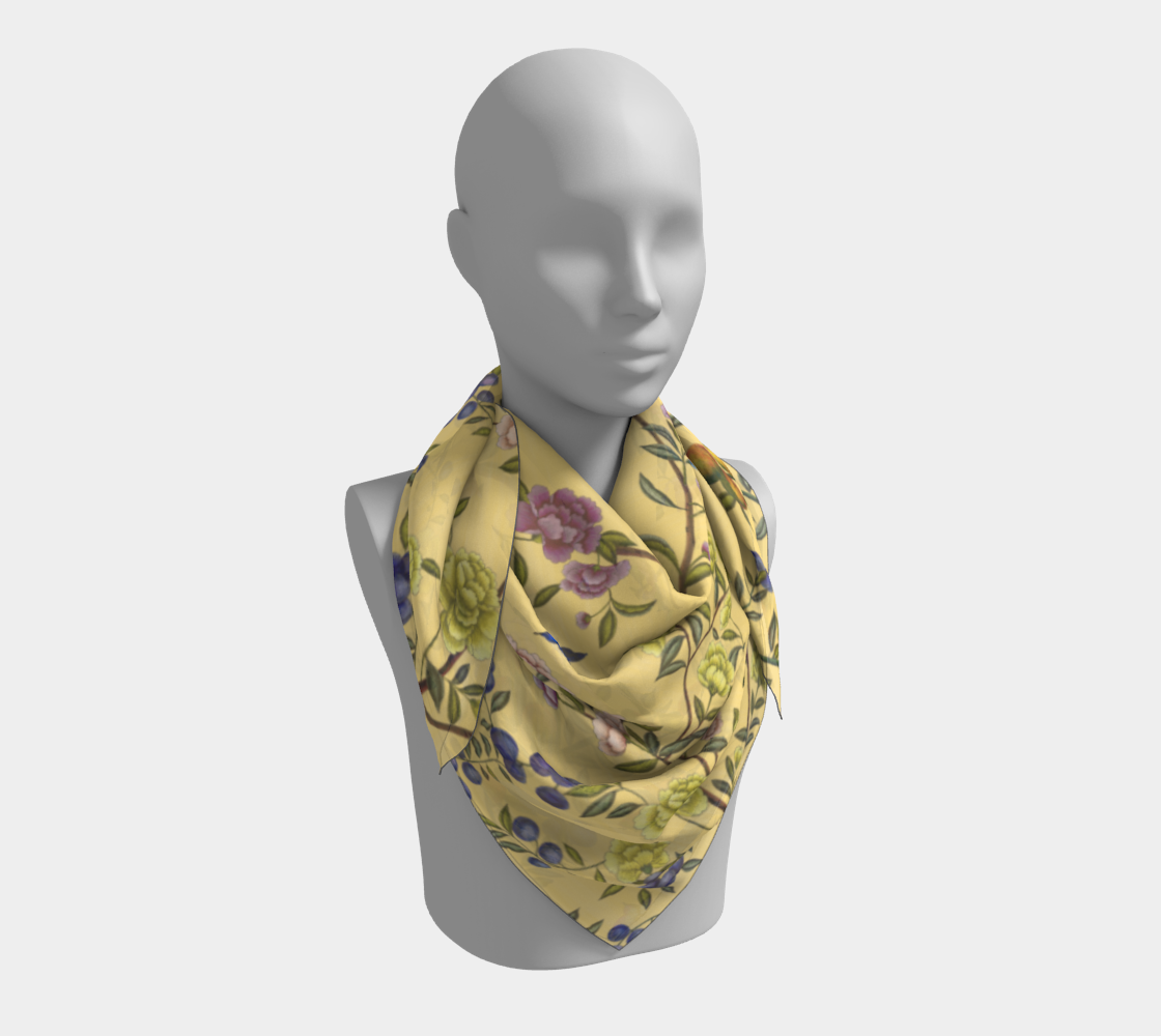 Square Scarf - A Butterfly's Dream - Custard Yellow - Silk