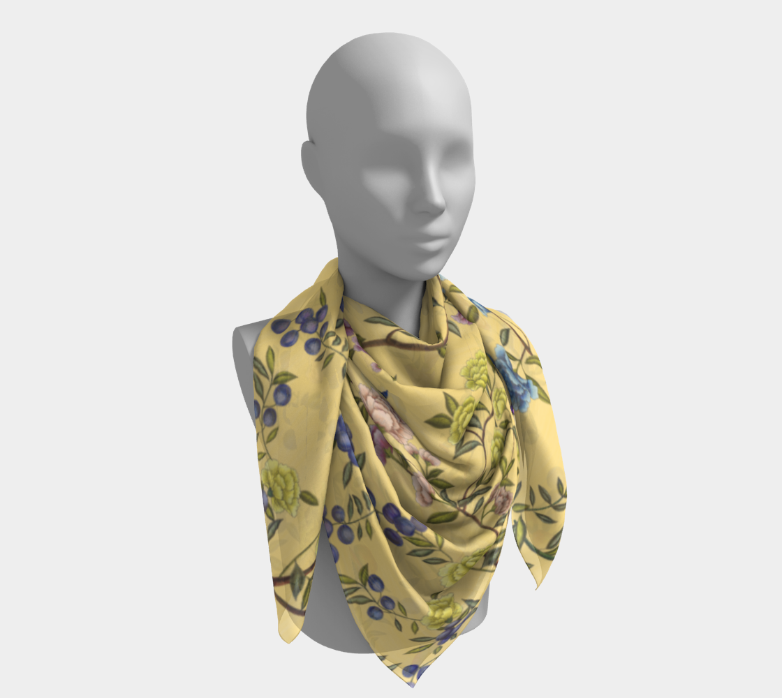 Square Scarf - A Butterfly's Dream - Custard Yellow - Silk