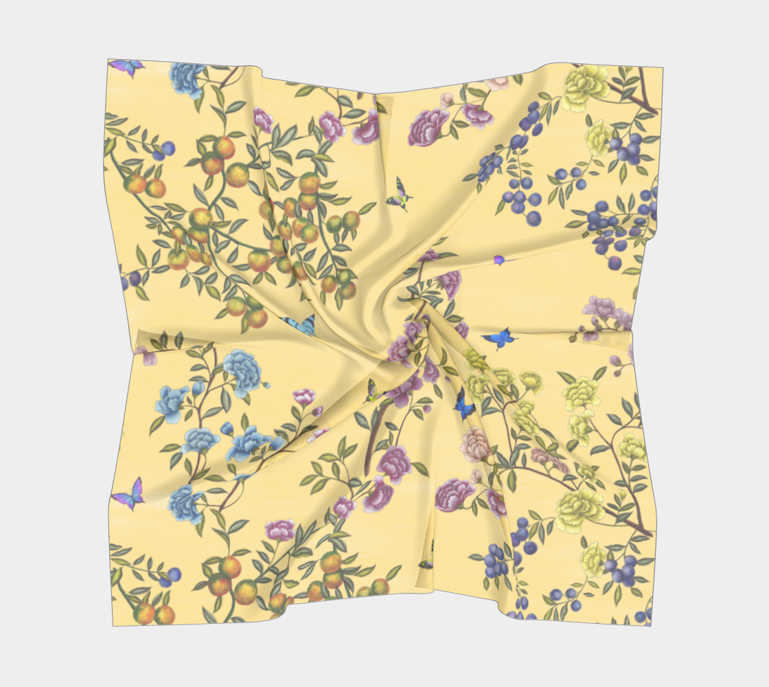 Square Scarf - A Butterfly's Dream - Custard Yellow - Silk