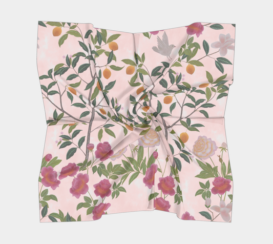 Square Scarf - Floral Lemon Grove - Powder Pink - Silk