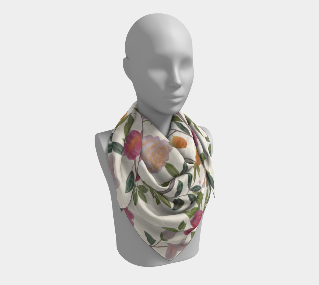 Square Scarf - Floral Lemon Grove - Ivory - Silk