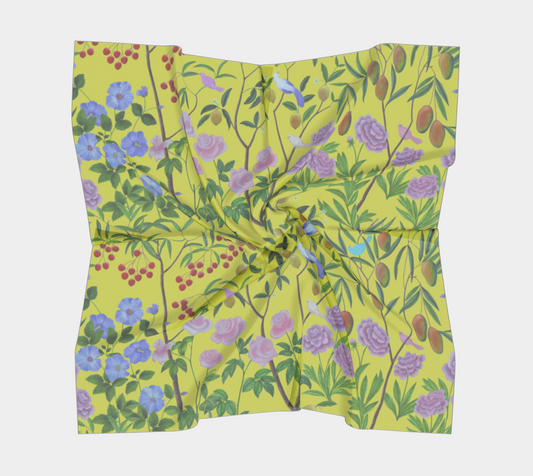 Square Scarf - The Garden Party - Yellow - Silk