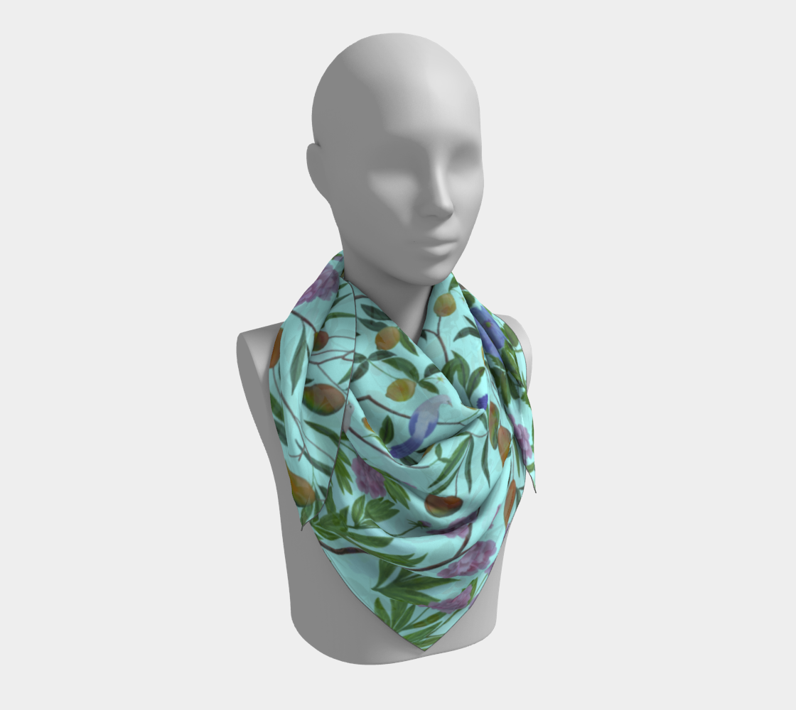 Square Scarf - The Garden Party - Aqua Blue - Silk