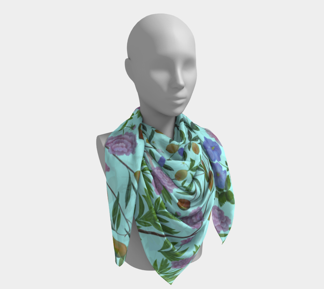 Square Scarf - The Garden Party - Aqua Blue - Silk