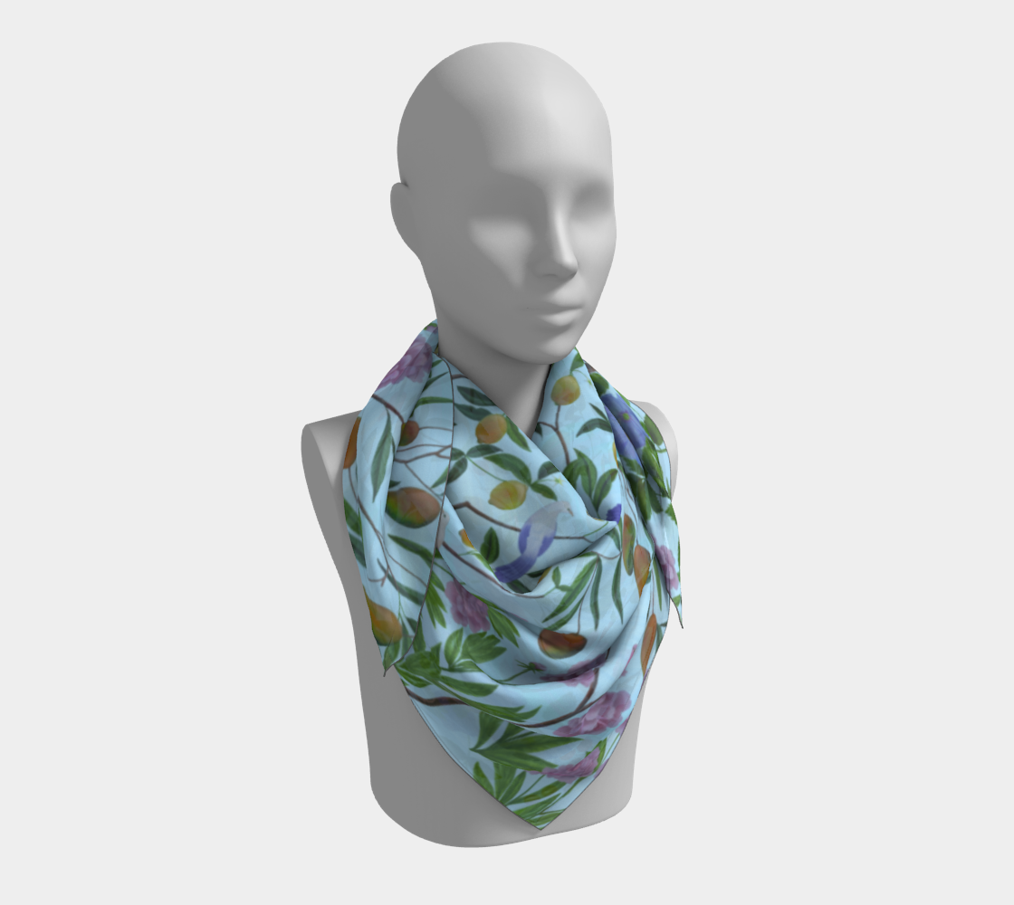 Square Scarf - The Garden Party - Baby Blue - Silk